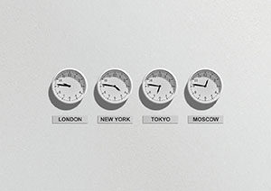 world clocks representing global hiring